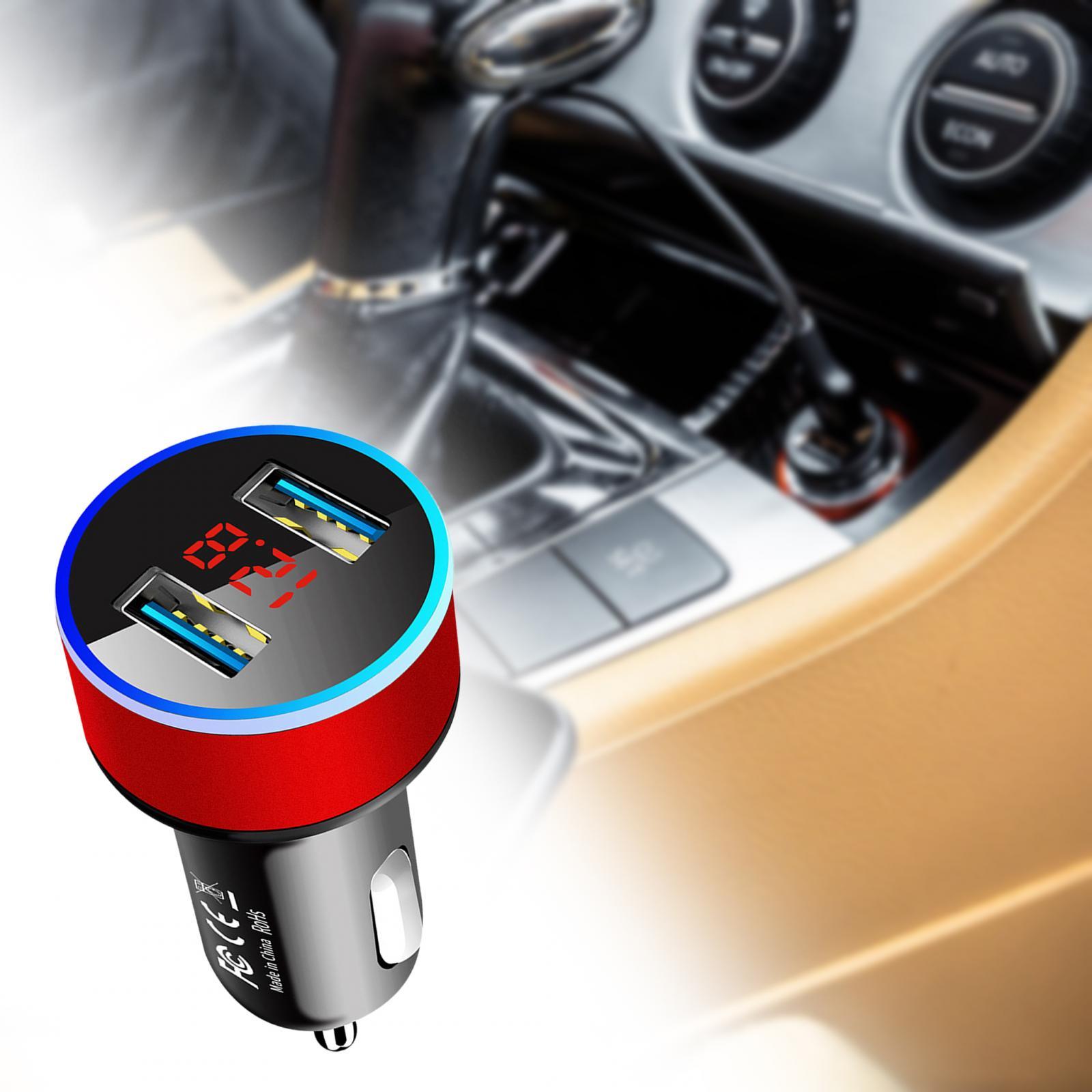 Car Charger with Voltage Dual Ports for Smartphones MP3 Cameras Red