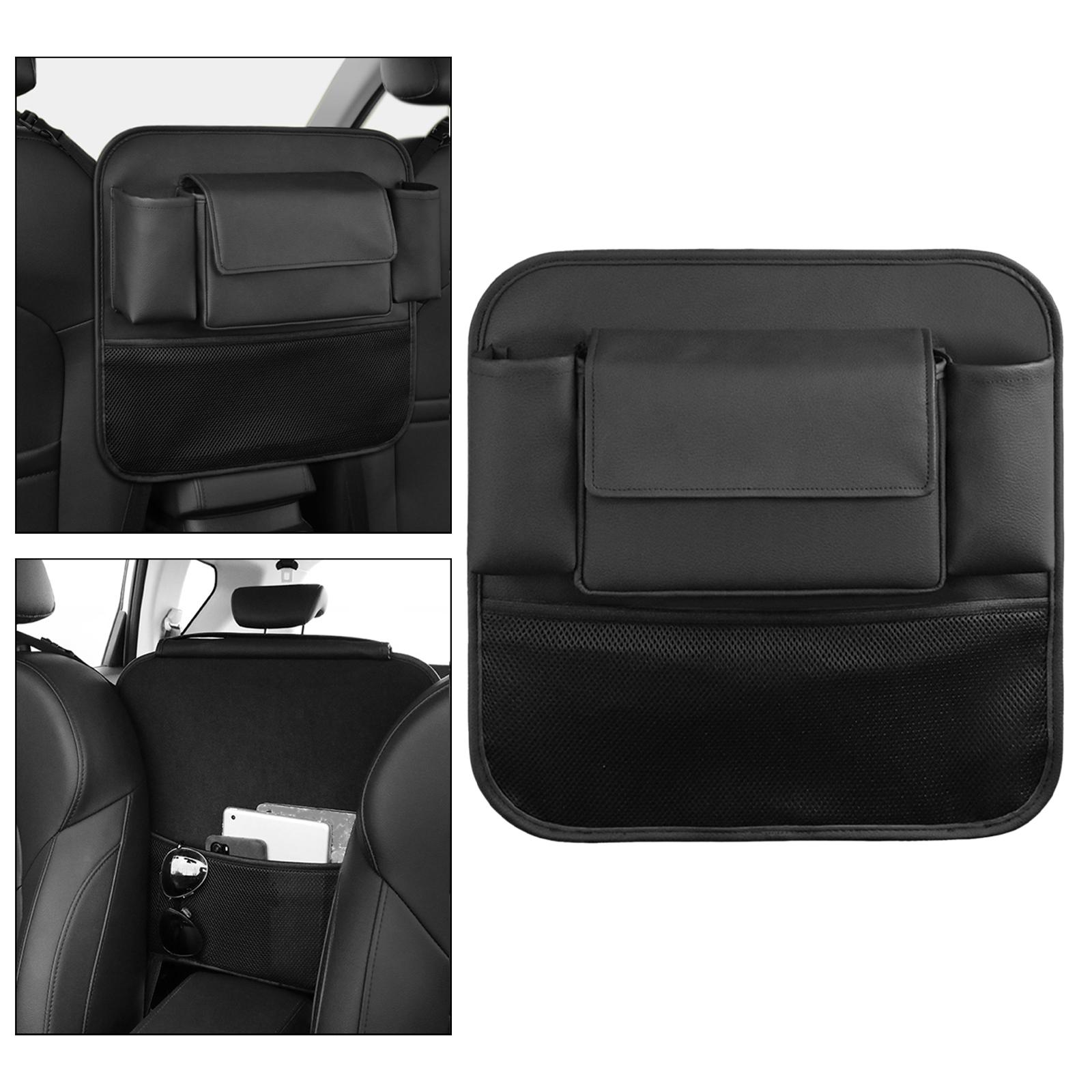 Car Organizer Between Front Seats PU Leather for Document Snacks Phones Black