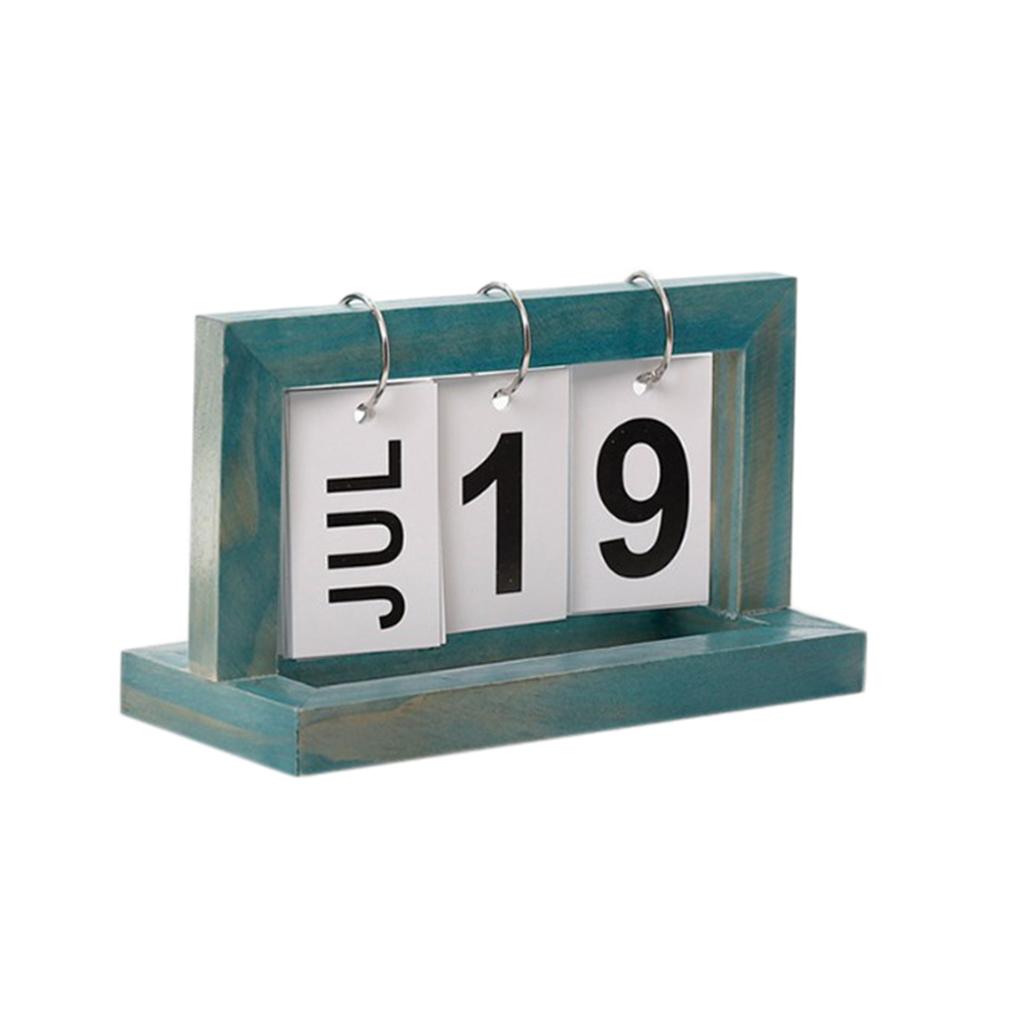 Practical Wooden Flip Chart Perpetual Calendar DIY Desktop Calendar Blue