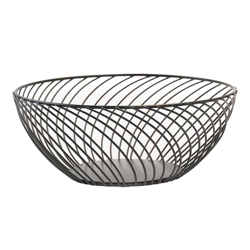 Iron Metal Fruits Plates Desktop Snack Storage Fruit Bowls Spiral_Black