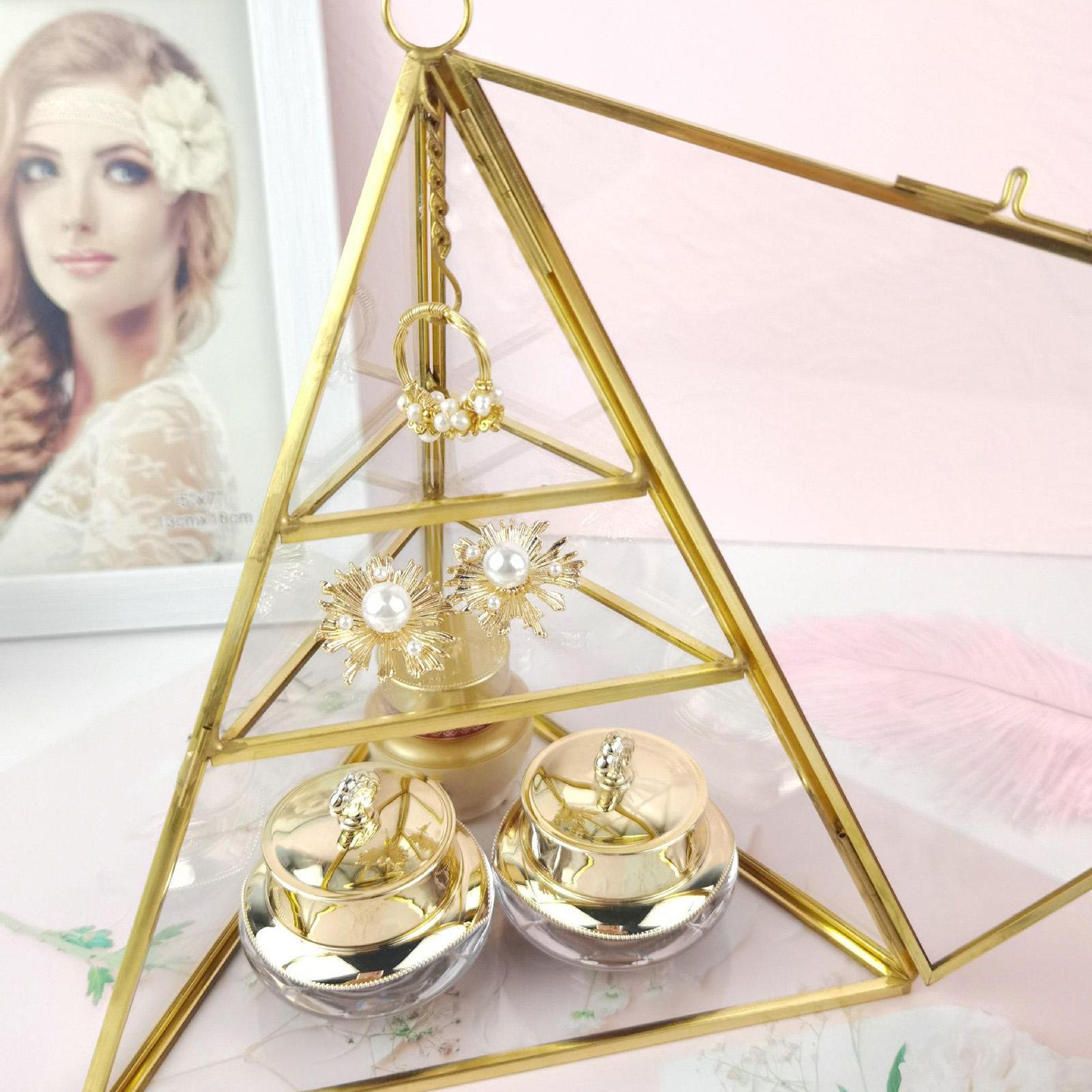 3Tier Pyramid Clear Glass Jewelry Trinket Box Rings Bracelets Display Holder