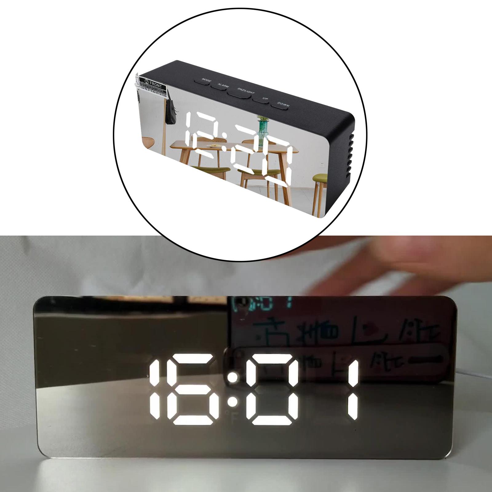 Alarm Clock Digital LED Display Mirror Clock 14x3.4x5.5cm Black