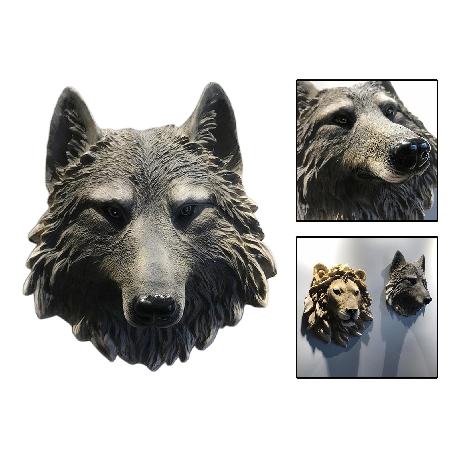 Animal Head Wall Sculpture Ornament Resin Statue Hanging Art Decor Wolf