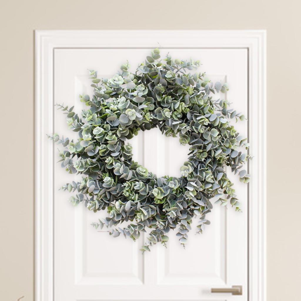 Artificial Wreath Fake Eucalyptus Leaf Front Door Hanging White Frost