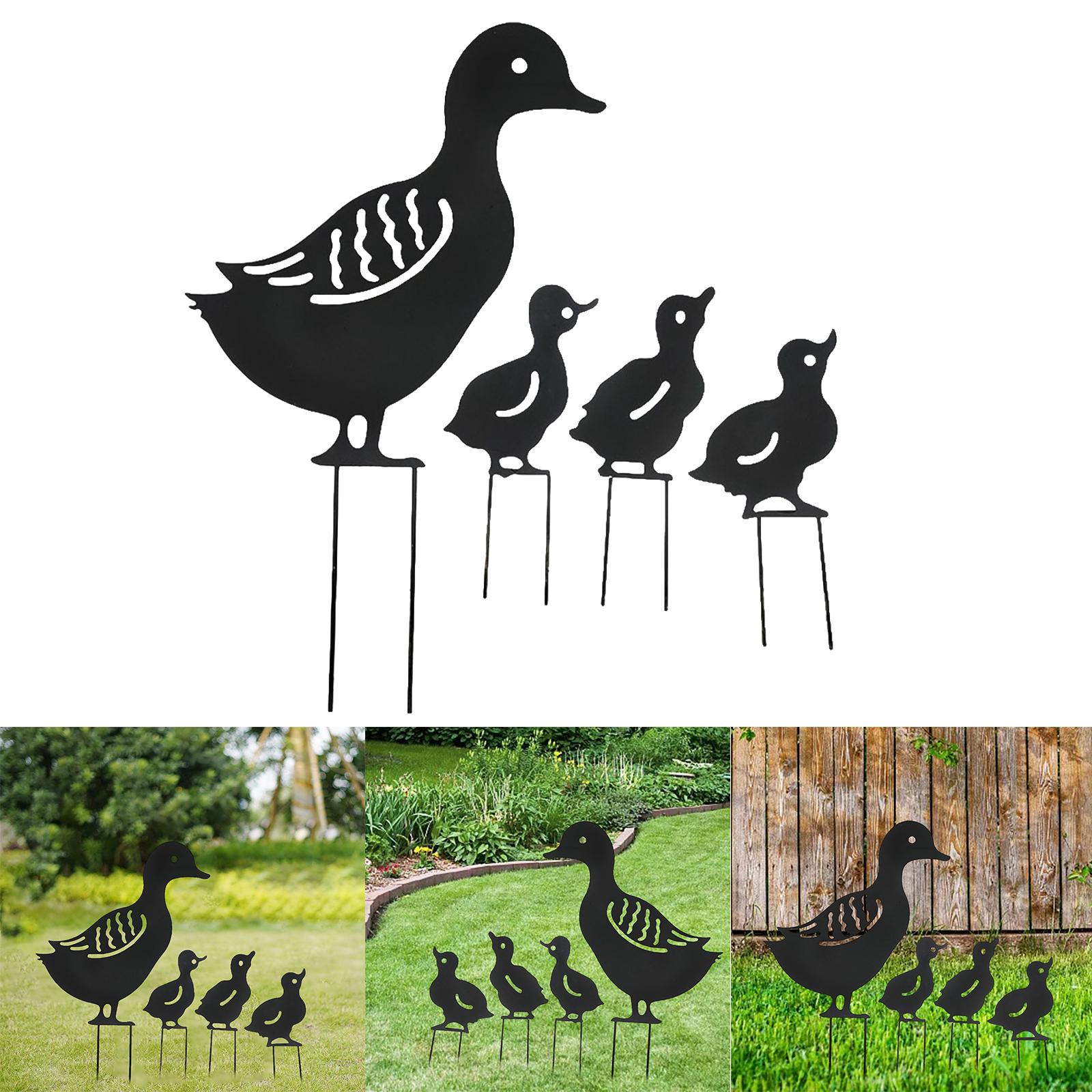 Garden Stakes Decoration 4Pcs Outdoor Realistic Yard Metal Ducks Black