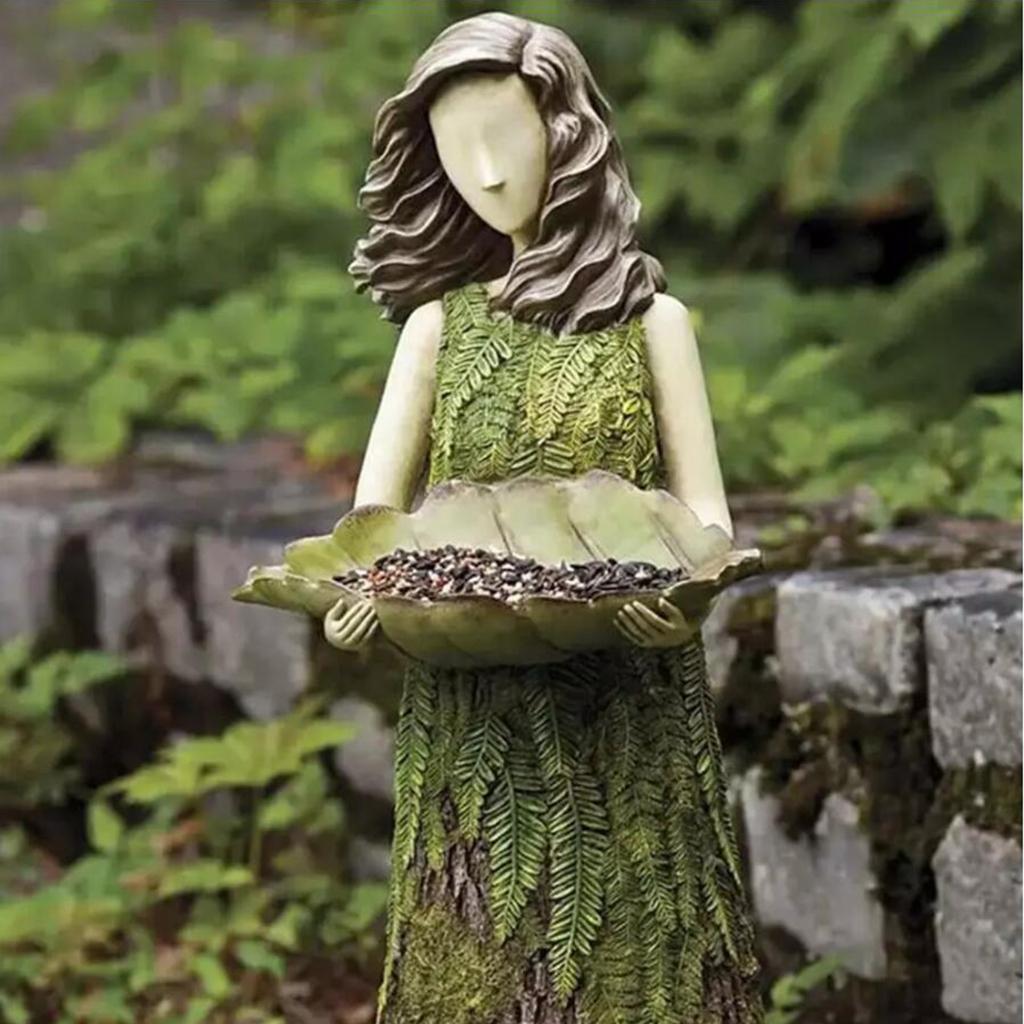 Pastoral Resin Garden Statue Bird Feeder Ornament Figurine Sculpture Lawn