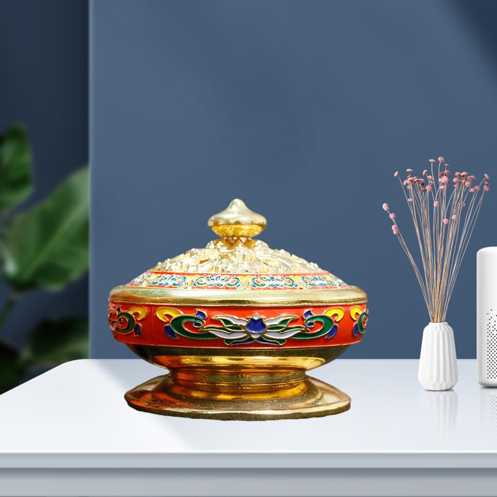 Incense Burner Lotus Incense Cones with Lid Ash Catcher Studio Censer Golden