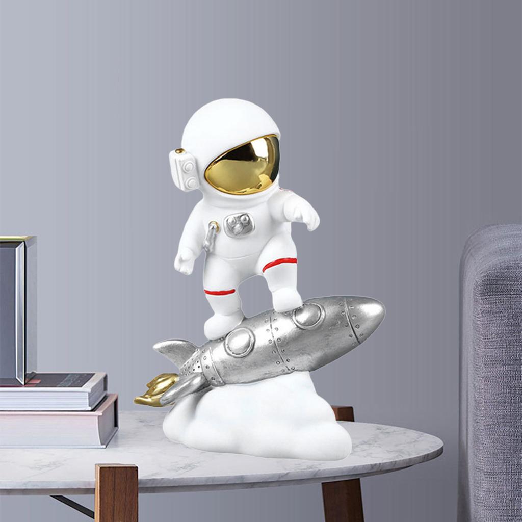 Astronaut Figure Statue Figurine Sculpture Desktop Decoration Silver rocket