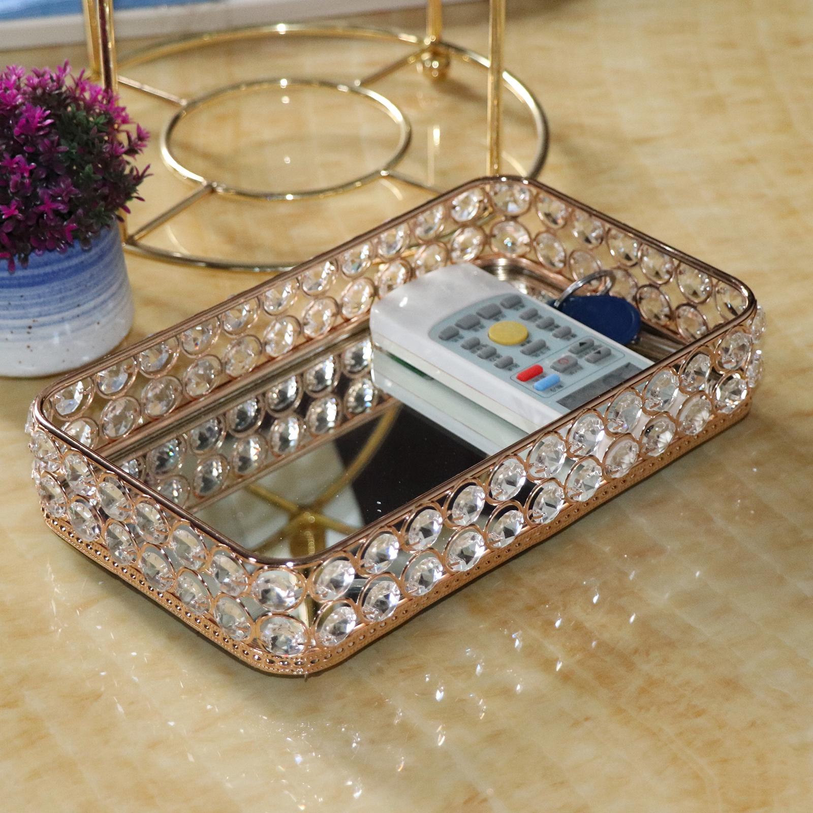 Rectangle Crystal Tray Table Mirrored Perfume Care Perfume Organizer Wedding