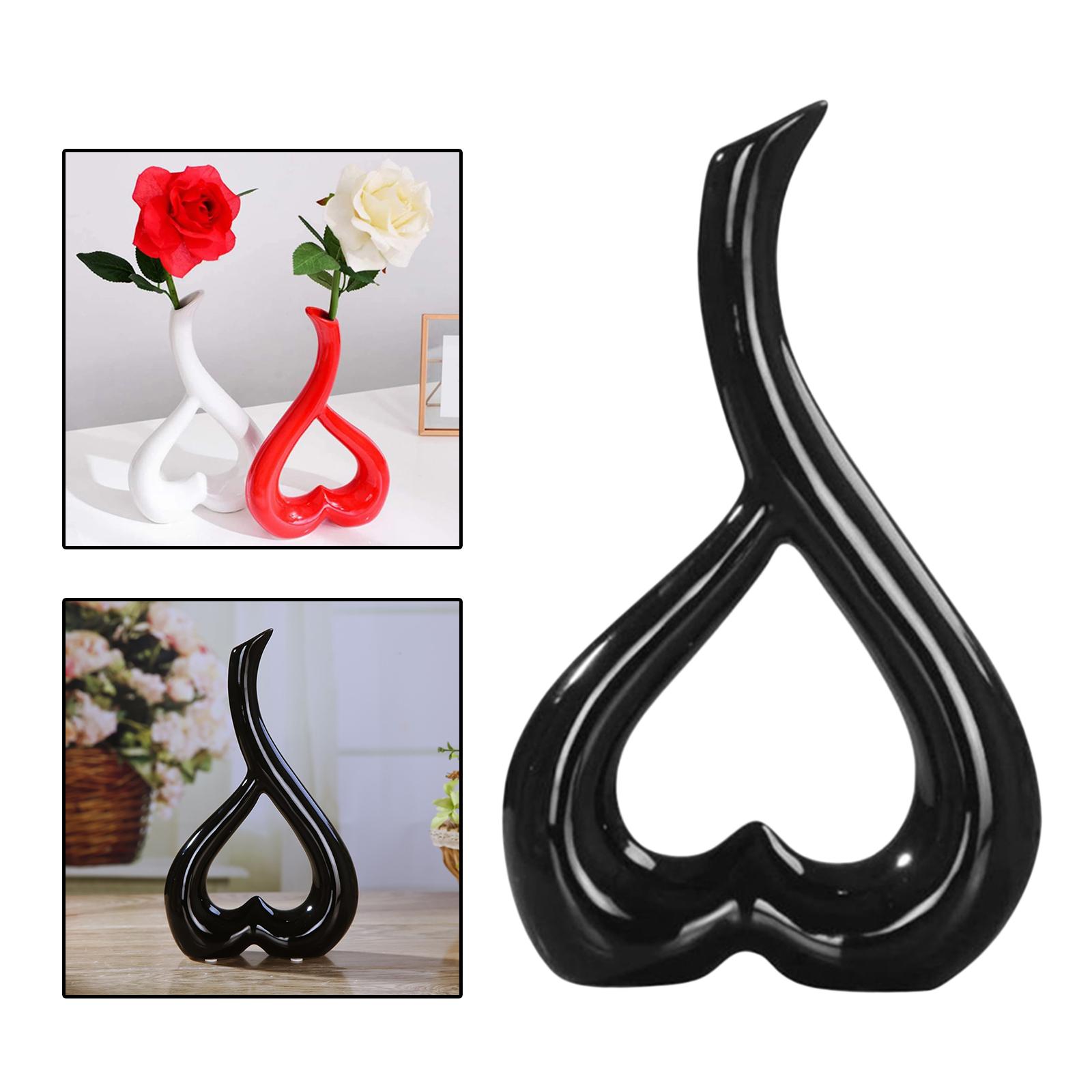Nordic Heart Shape Ceramic Flower Vase Photo Prop Living Room Desktop Black