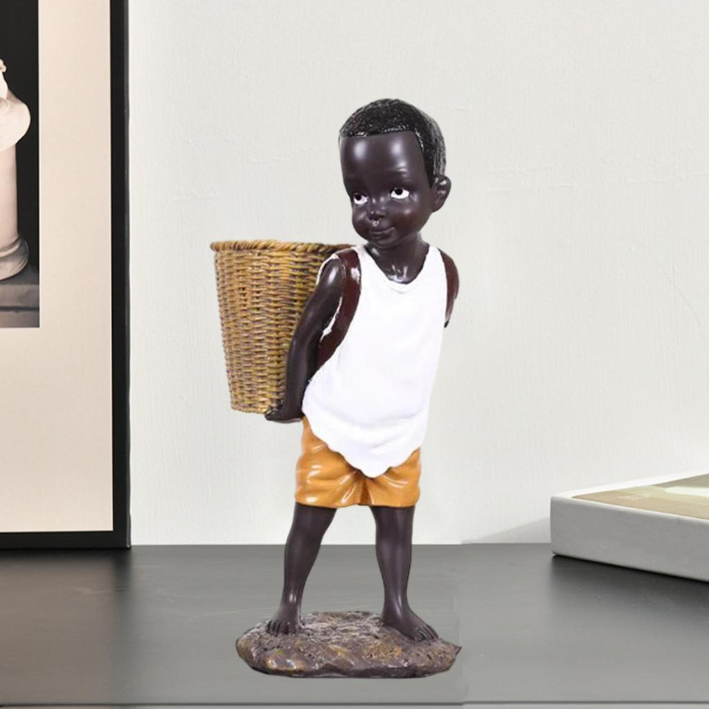 African Statue Resin Tribal Kids Sculpture Figurine Home Collectibles Decor
