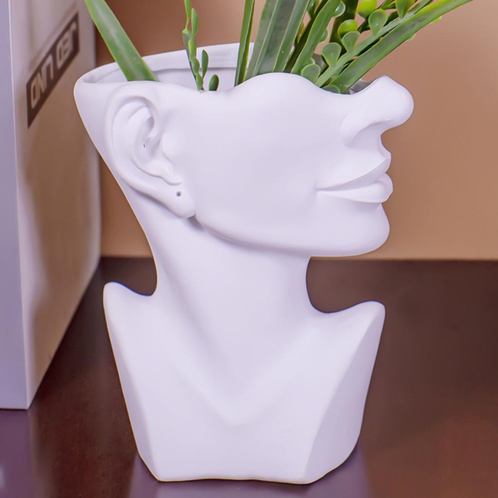 Nordic Human Head Resin Flower Vase Art Pot Home Office Decor Ornament Gift White