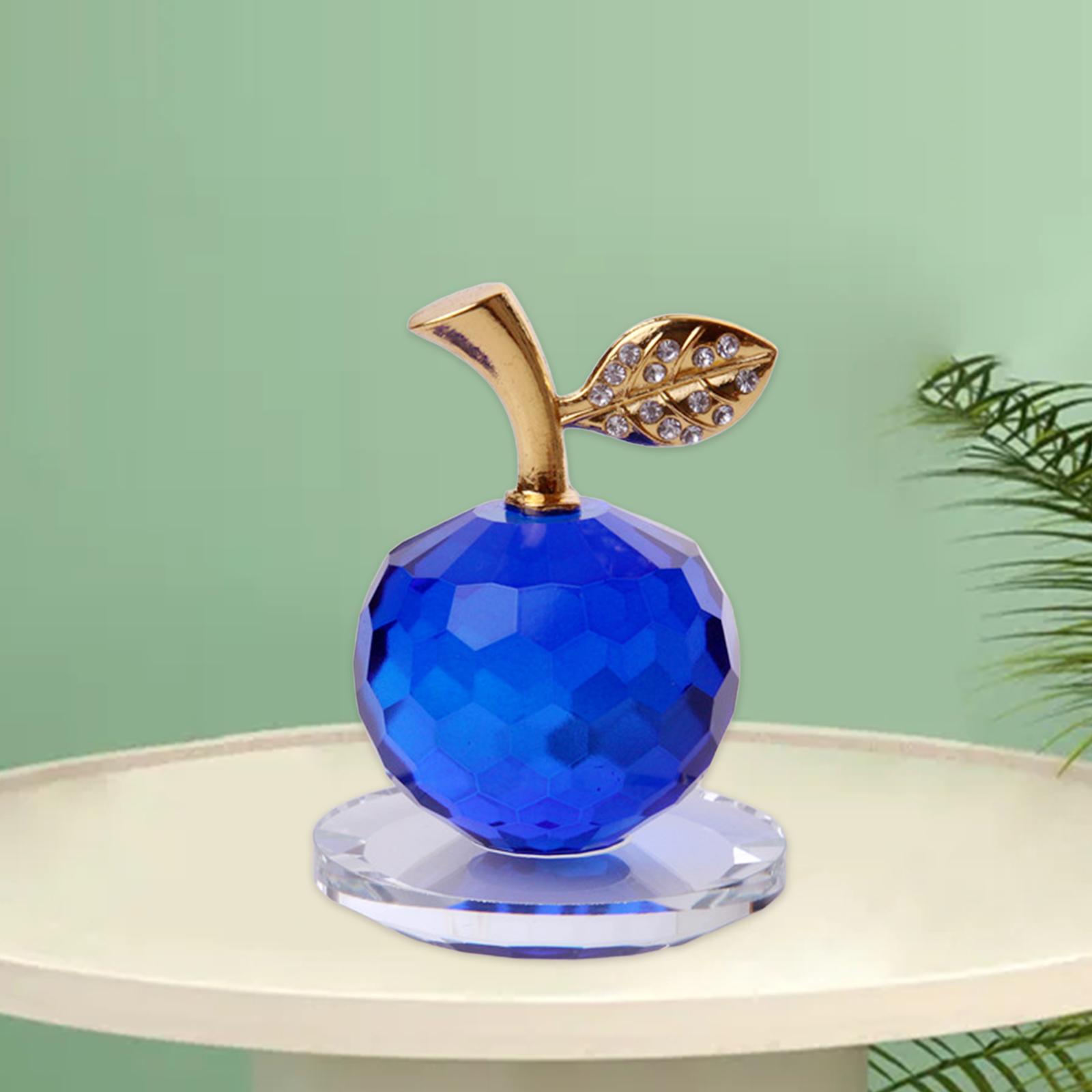 Crystal Apple Figurine Paperweight Ornament Home Decor Collectibles Gift Blue