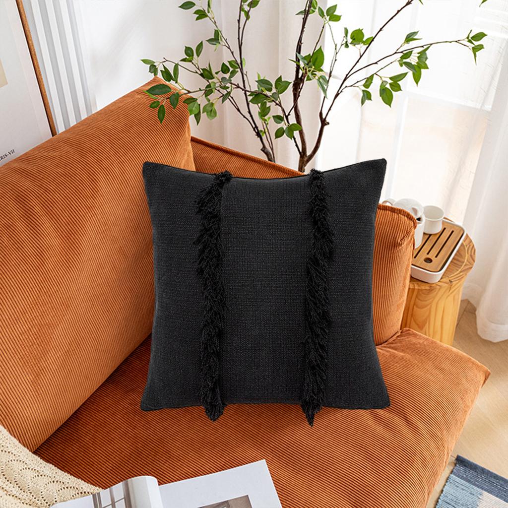 Nordic Style Throw Pillow Cover Tassel Cushion Case 45x45cm Black