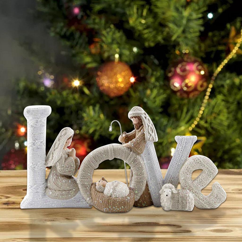 Resin Modern Nativity Ornament Set Elegant Profile Xmas Festival Love White