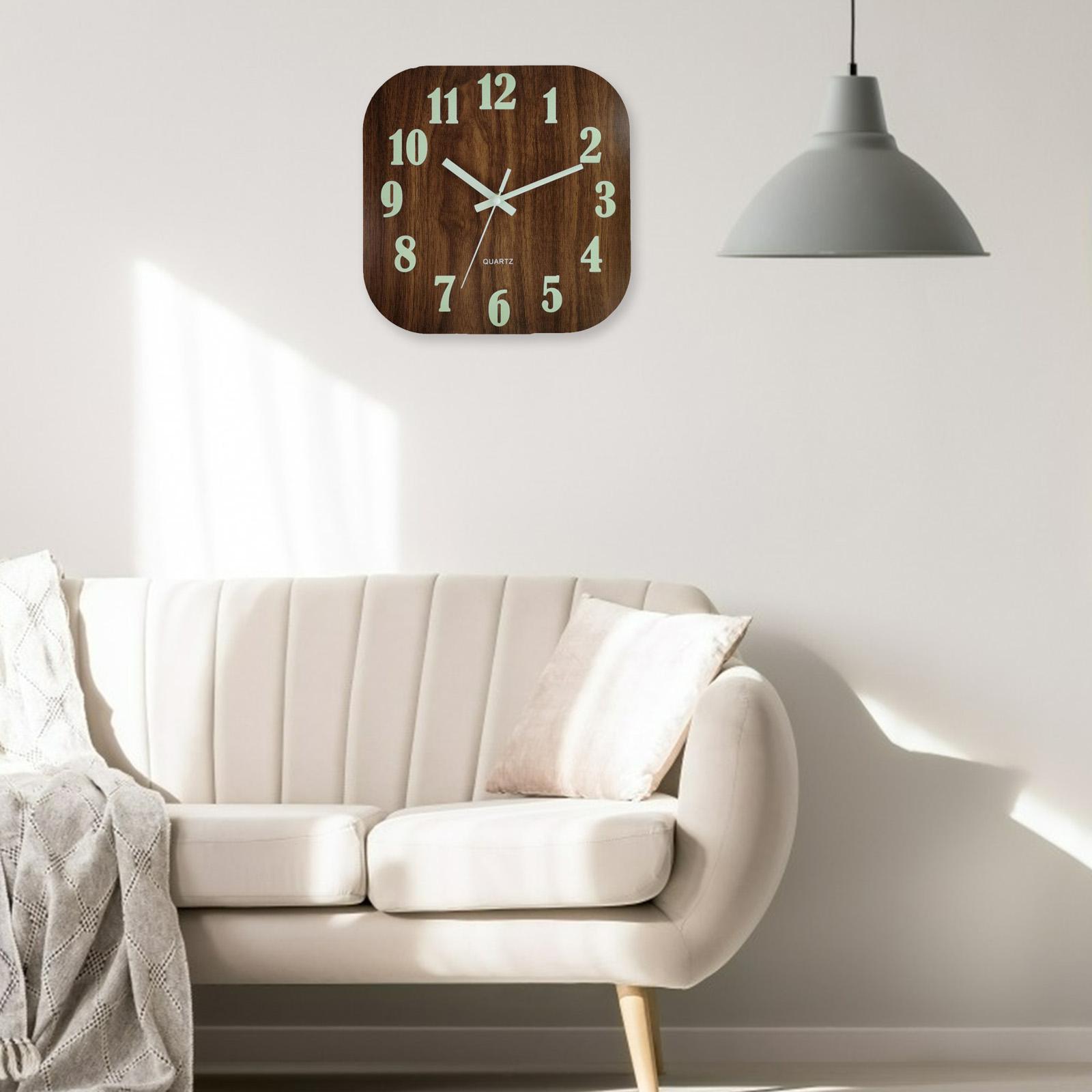 12'' Luminous Wall Clock Wood for Living Room Bedroom BrownClassic Numeral