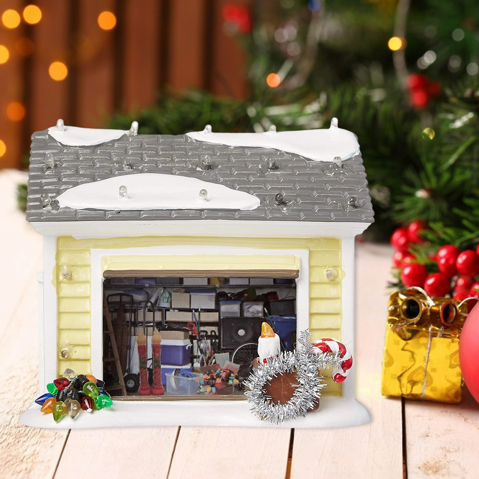 Christmas Snow Village Building Ornaments LED for Home Holiday 12.5x10x10cm