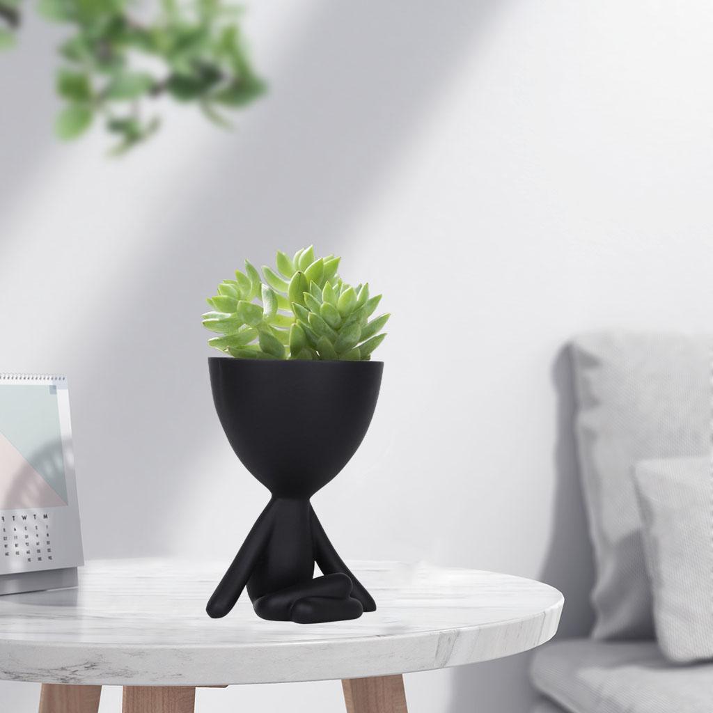 Humanoid Flowerpot Succulent Pot Crafts Tabletop Decor Sitting Black