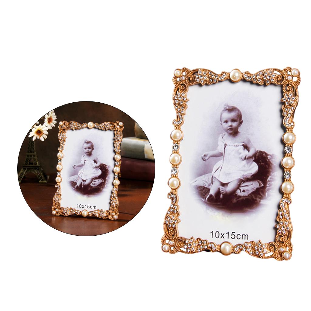 Tabletop Photo Display Picture Frame Metal Decor for Living Room Bedroom Pearl 