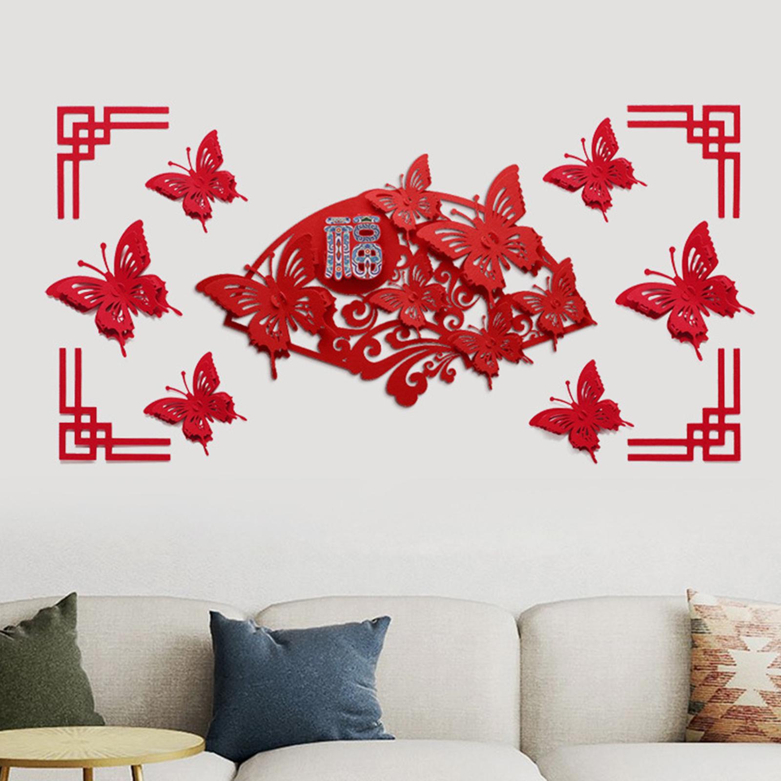 Chinese New Year Window Stickers Handmade for Decoration Housewarming Gift Fanshaped Butterfly
