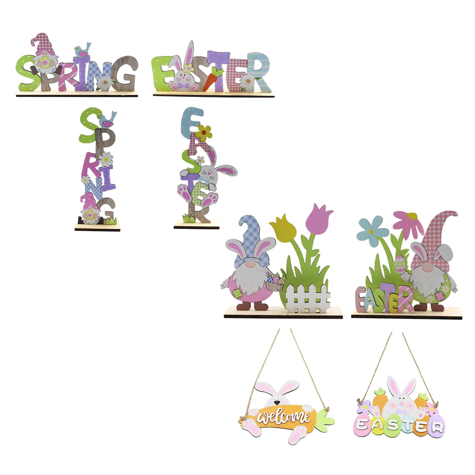 4xEaster Spring Wooden Ornament Desk Tabletop Figurine Toys Horizontal spring