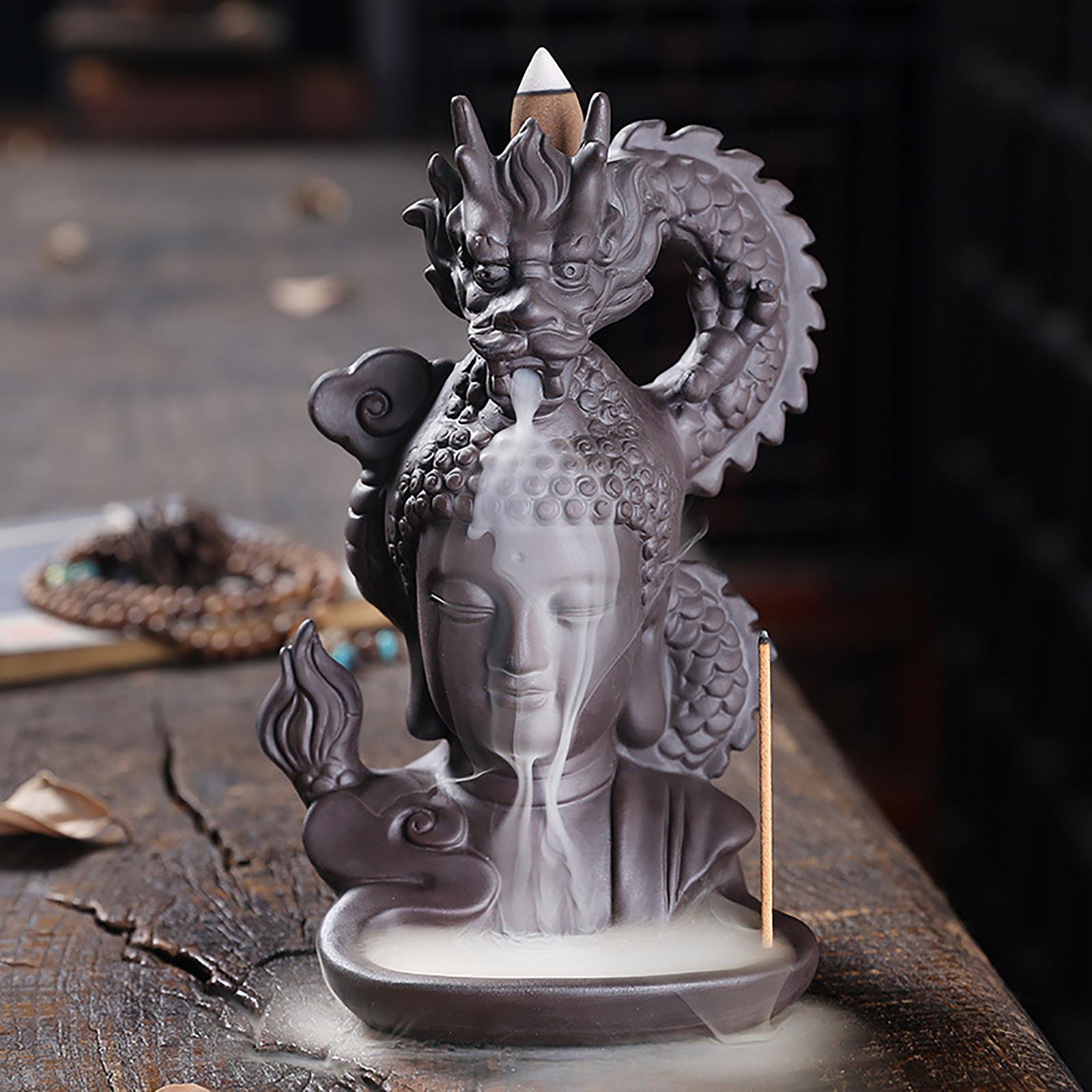 Buddha Dragon Backflow Incense Burner Waterfall Incense Holder Office Desk