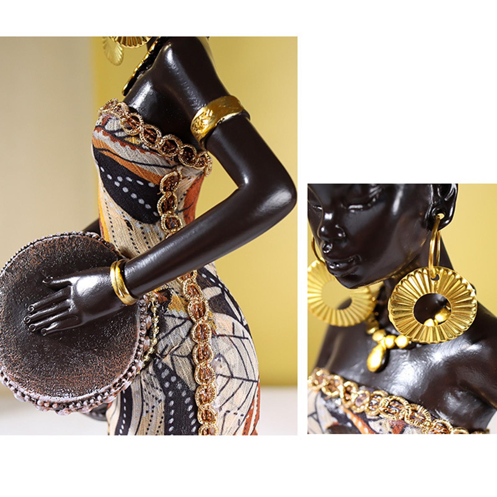 African Lady Figurine Tribal Women Statue Exotic Ornaments for Living Room A