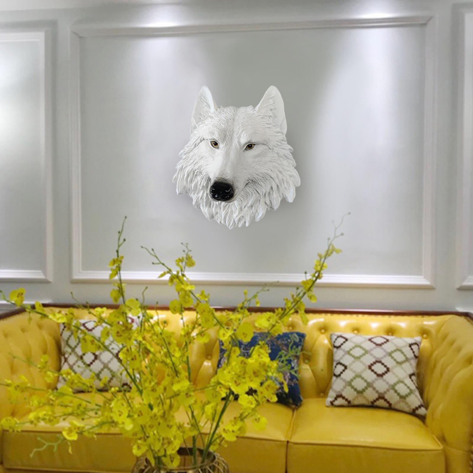 Animal Head Statue Wall Mount Sculpture Art Crafts for Home White Wolf