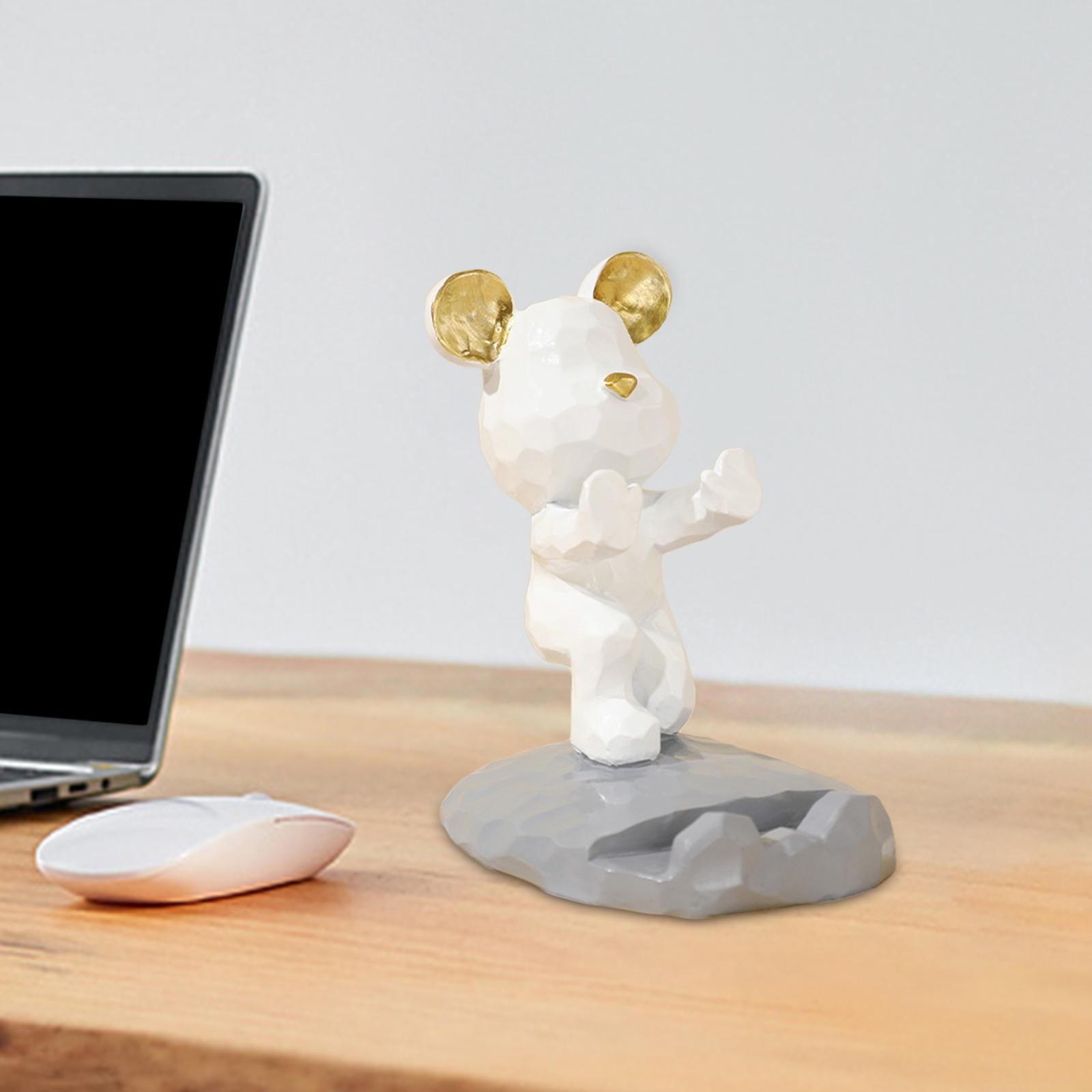 Universal Bear Sculpture Mobile Phone Stand Home Desk push palm White