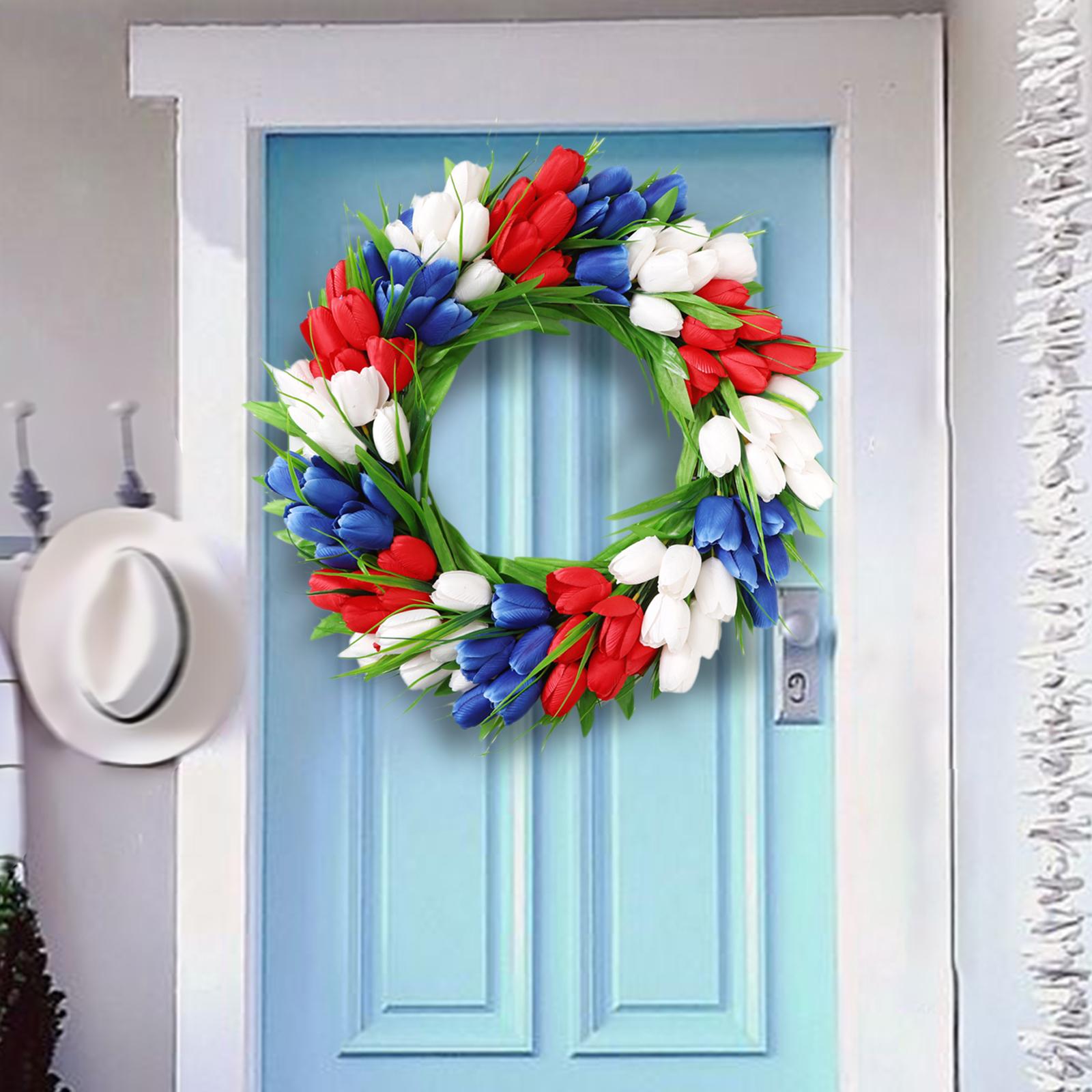 40cm Artificial Tulip Flower Wreath Wedding Summer Floral  red white blue