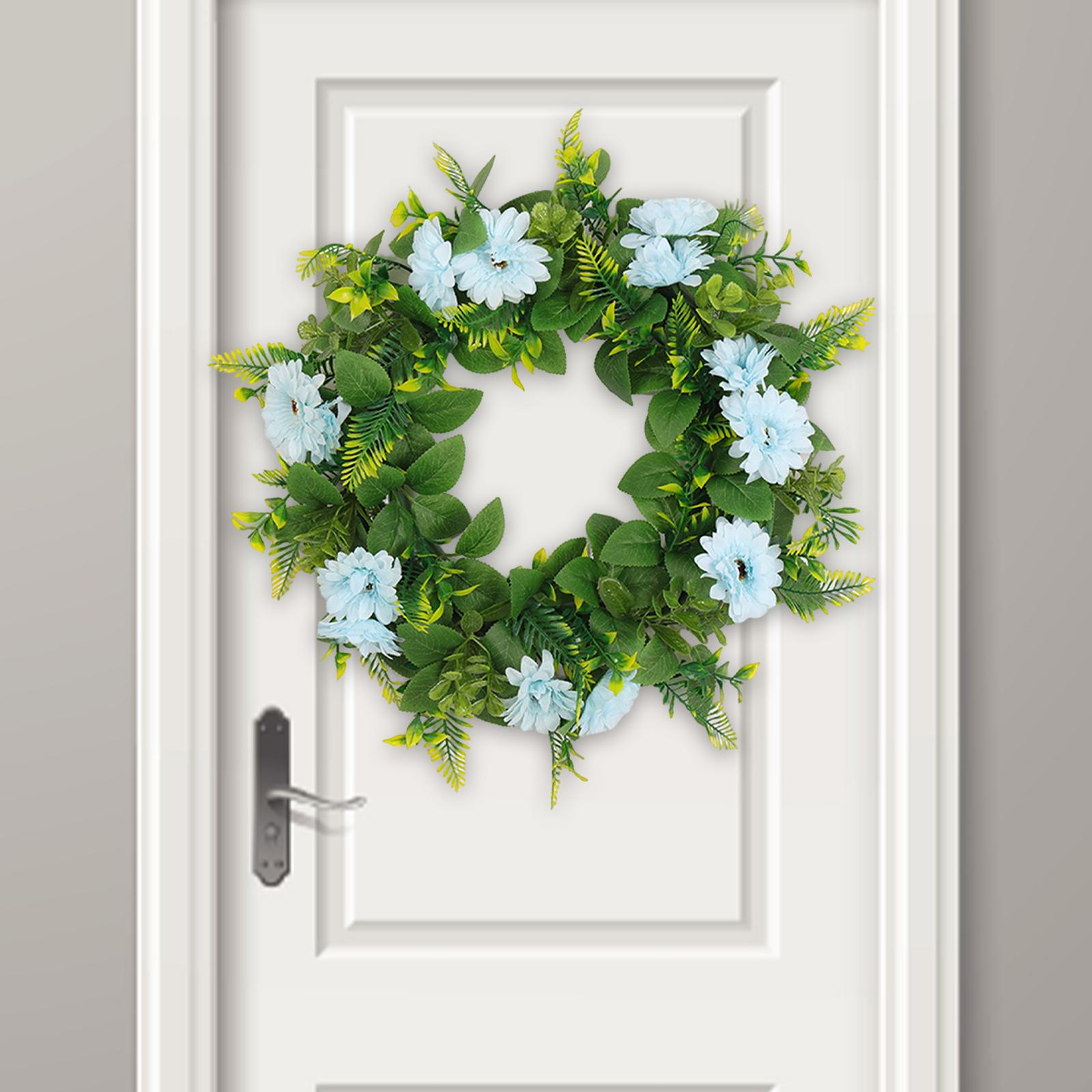 45cm Vivid Door Wreath Christmas Garland Green Leaves Daisy blue