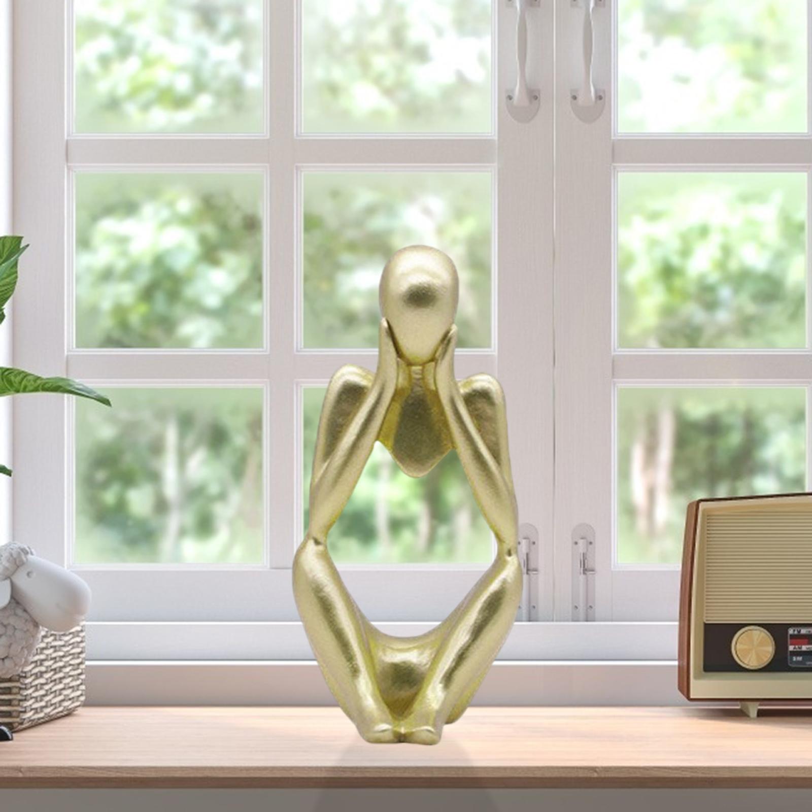 Modern Thinker Statue Figurine Collectible Craft Home Desk Living Room Decor Golden