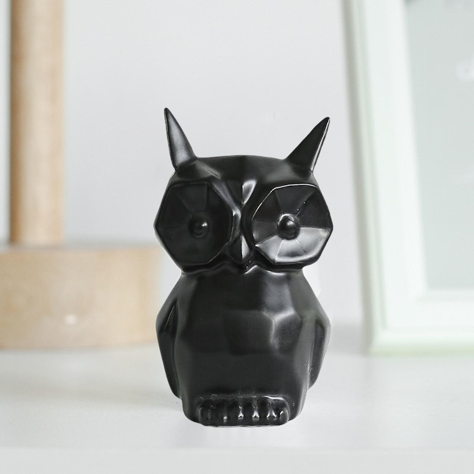 Birds Figurines Sculptures Home Decor Ceramic Owl Statues Black 5.5x5x9cm