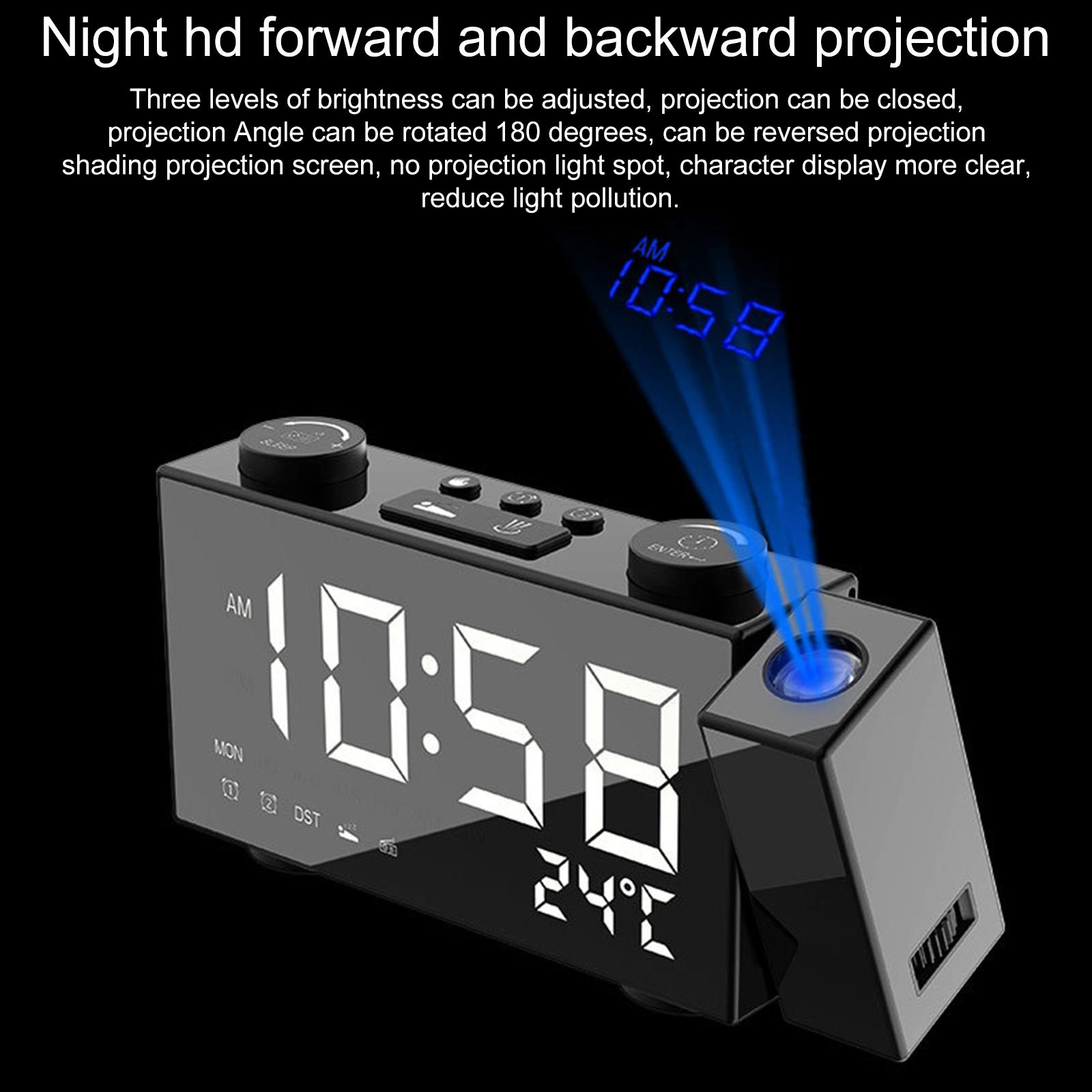 Projection Alarm Clock with FM Radio Dual Alarm Clock for Home Office Kid