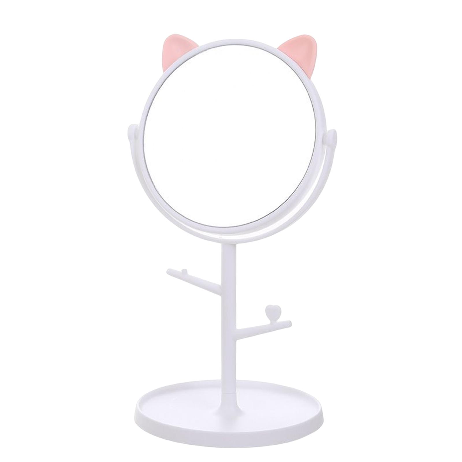 Makeup Mirror Rotatable Detachable Decorative for Bedroom Bathroom Dresser Cat Ear White