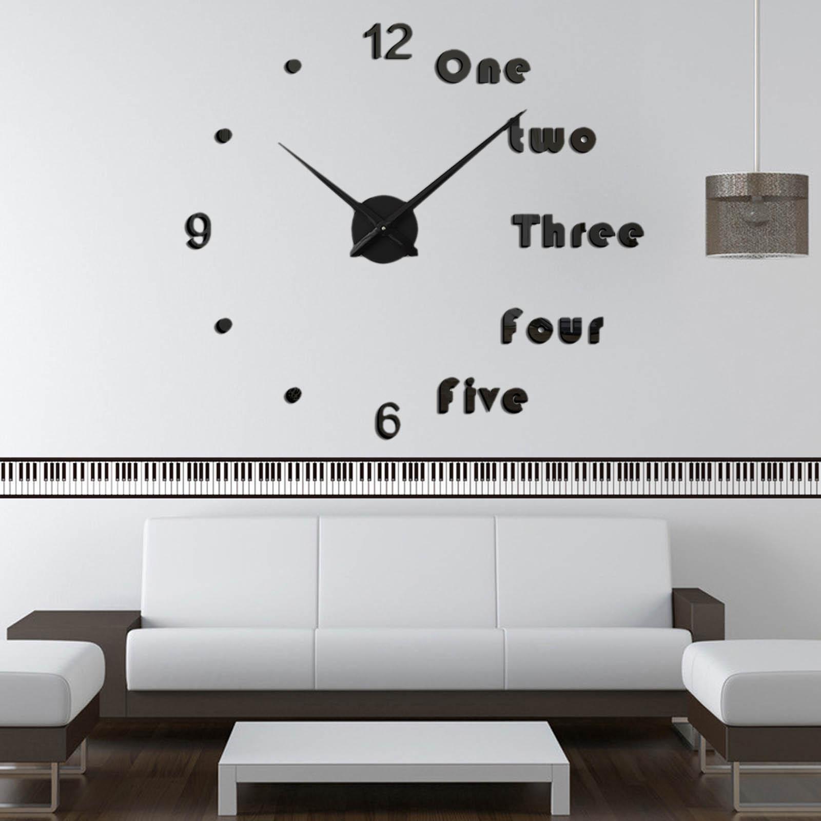 Modern DIY Clocks Wall Stickers Frameless 3D Wall Clock for Bedroom Kitchen Black