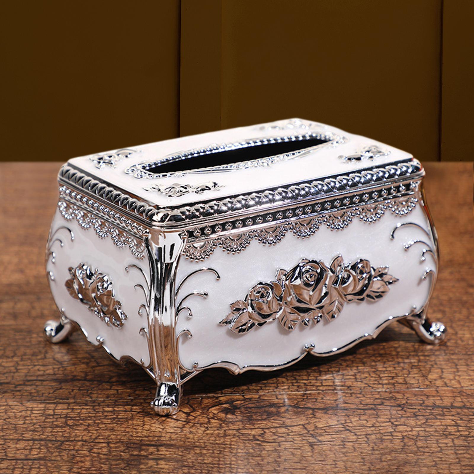 Flower Embossing Facial Tissue Case Sleek Opening silver and white