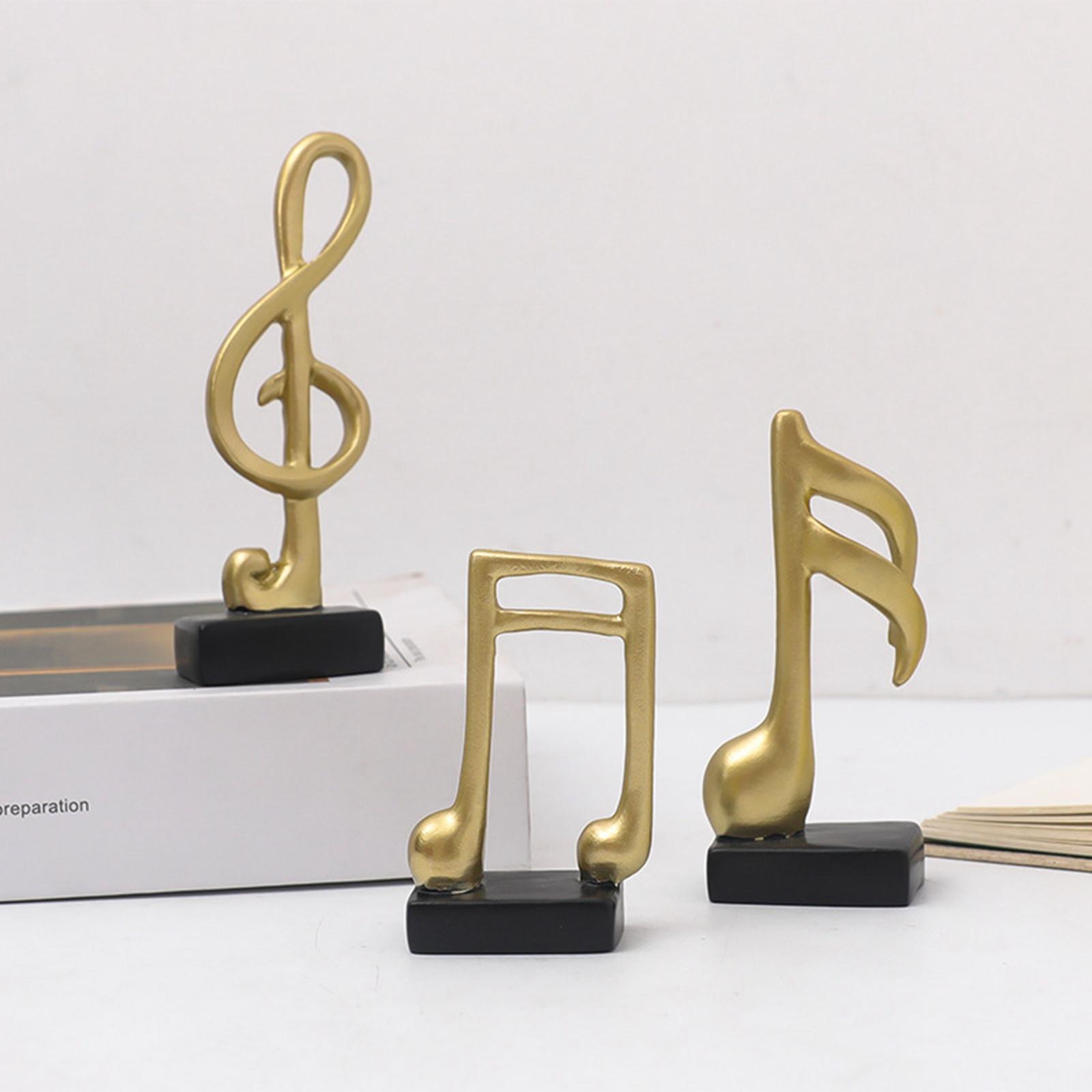 3Pcs Creative Music Symbol Ornament Resin Sculpture for Office Souvenirs Gold