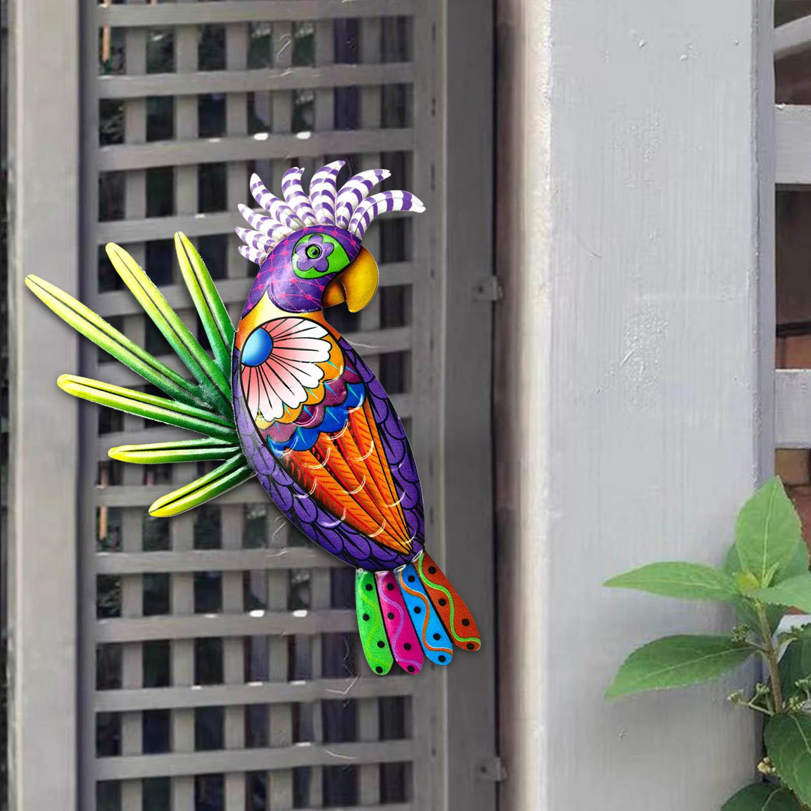 Metal Parrot Wall Art Decor 3D Wall Art Sculptures for Outdoor Fence Indoor Orange
