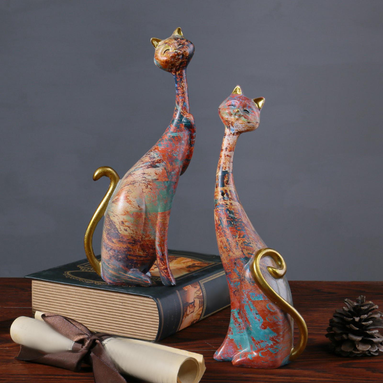Couple Cat Figurine Animal Statue Sculpture Crafts for Home Bedroom Decor