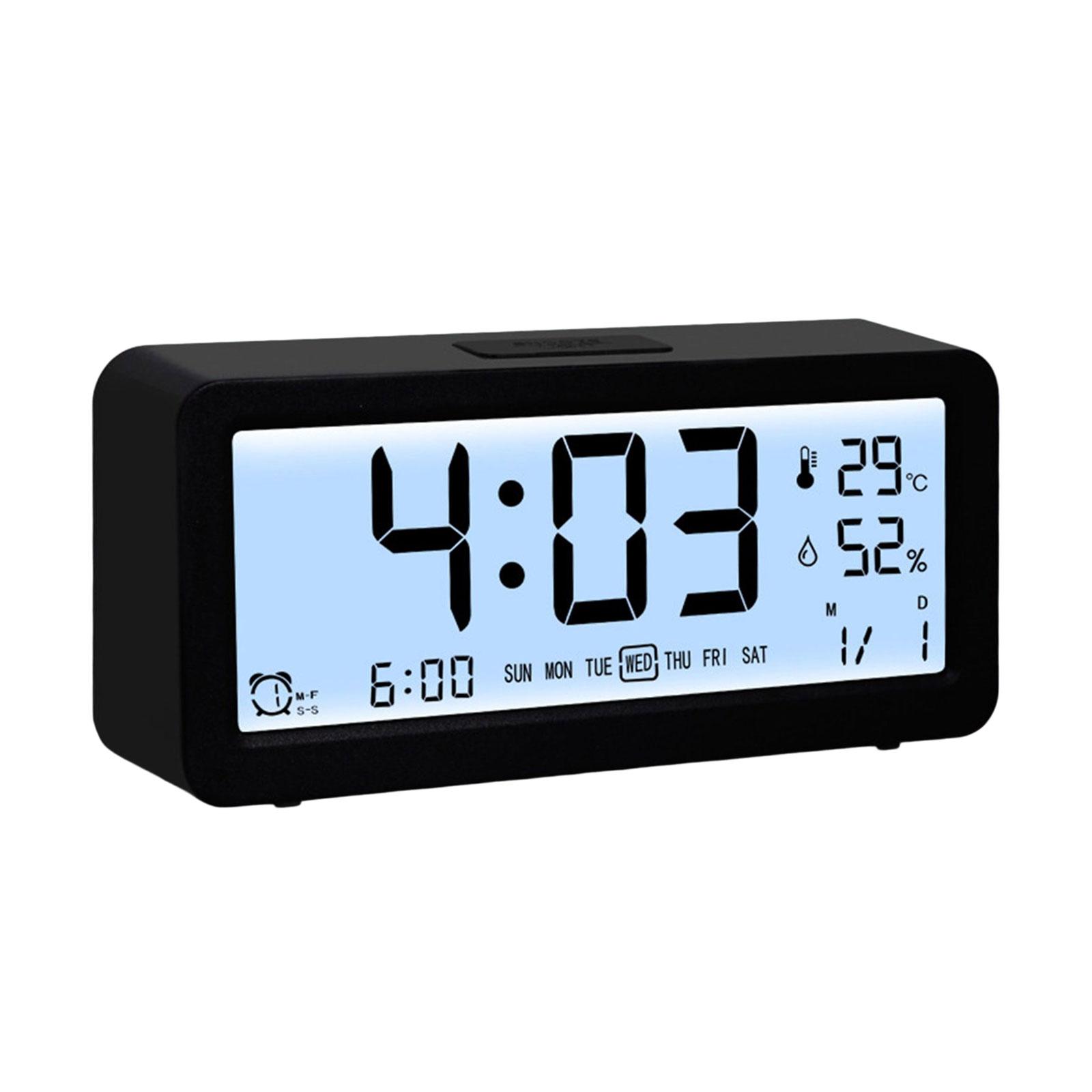 Digital Alarm Clock Temperature Humidity Display for Kids Tabletop Bedroom Black