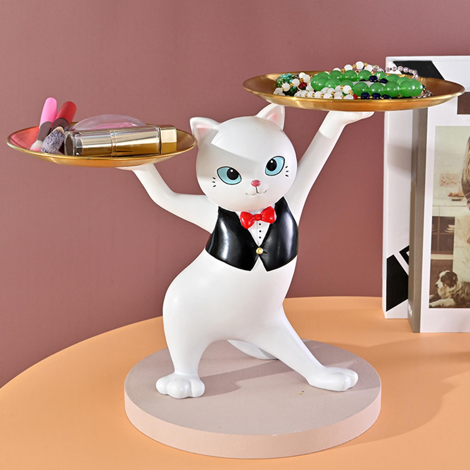Modern Cat Figurine Organizer Cosmetic Cookie Candy Dish Jewelry Tray Statue