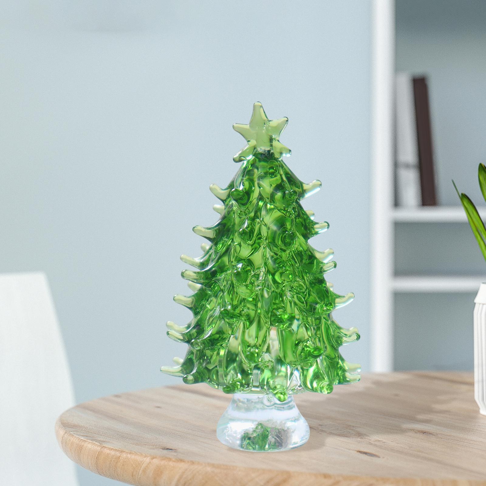 Small Crystal Christmas Tree Figurine Crafts Office Living Room Holiday Green