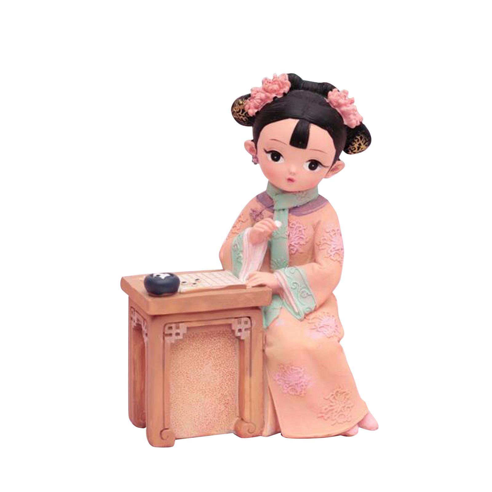 Chinese Ancient Girl Doll Figurine Resin Statue Crafts for Living Room Decor Chess