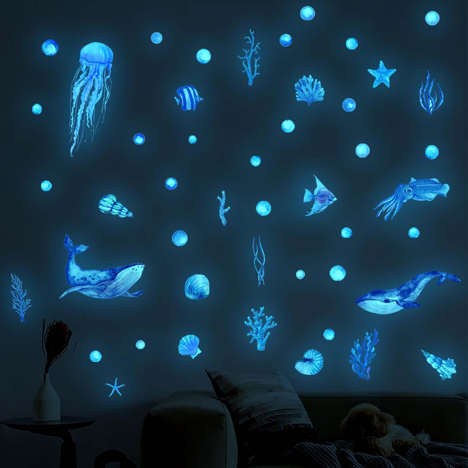 2Pcs Luminous Ocean Animals Wall Decals for Classroom Nursery