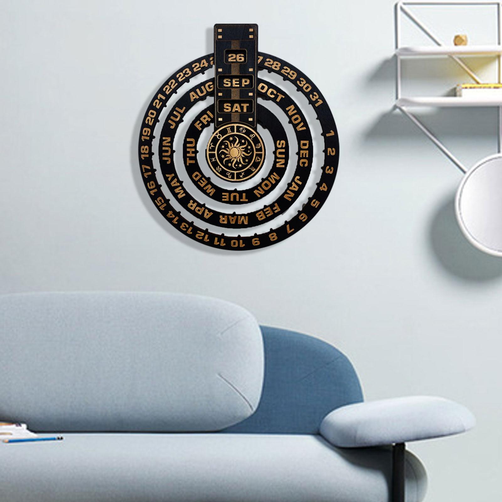 Wooden Pendulum Board Calendar Pendant Circular Wall Mount for Date Planning