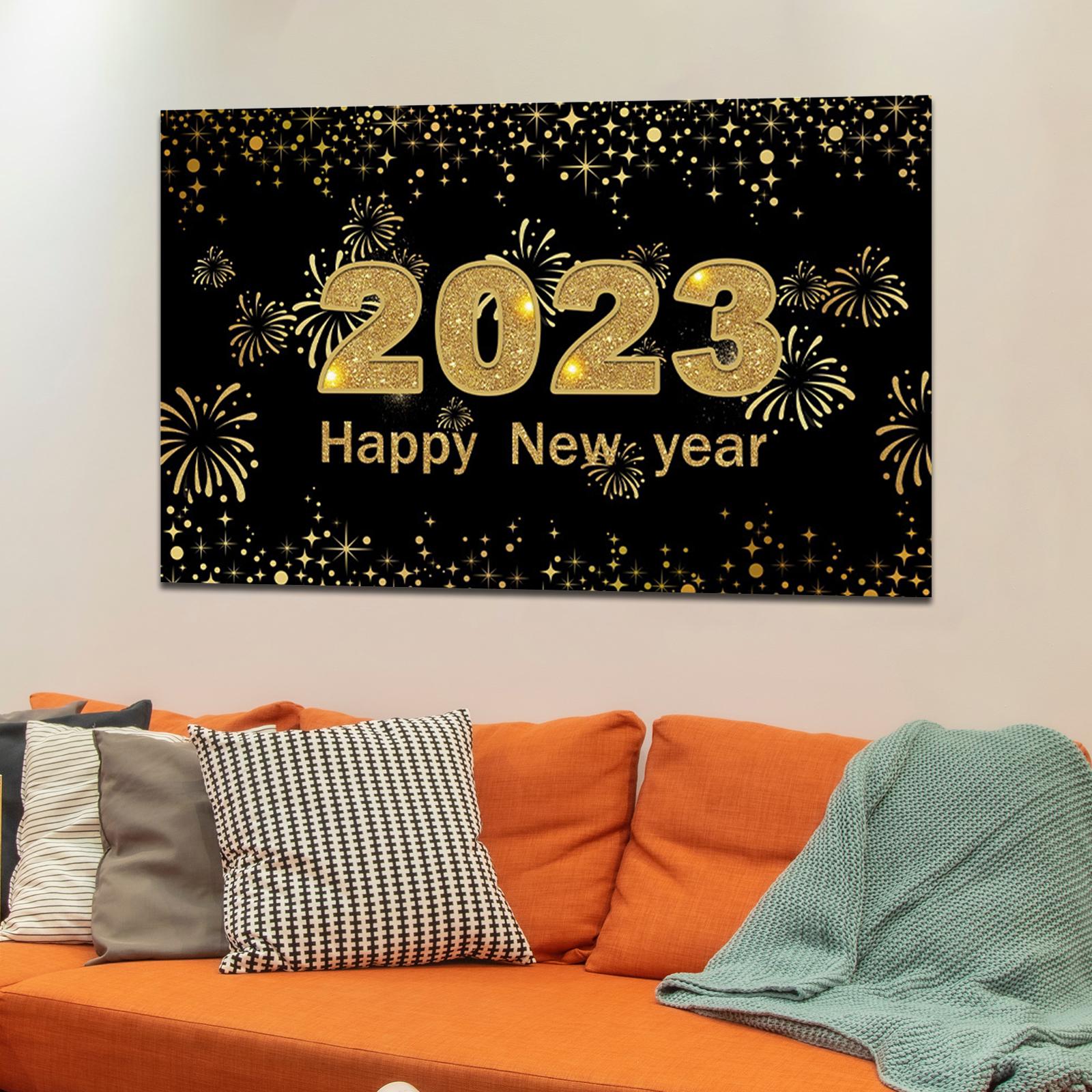 Happy New Year Banner 2023 Backdrop Photography Living Room Wall Sign Poster