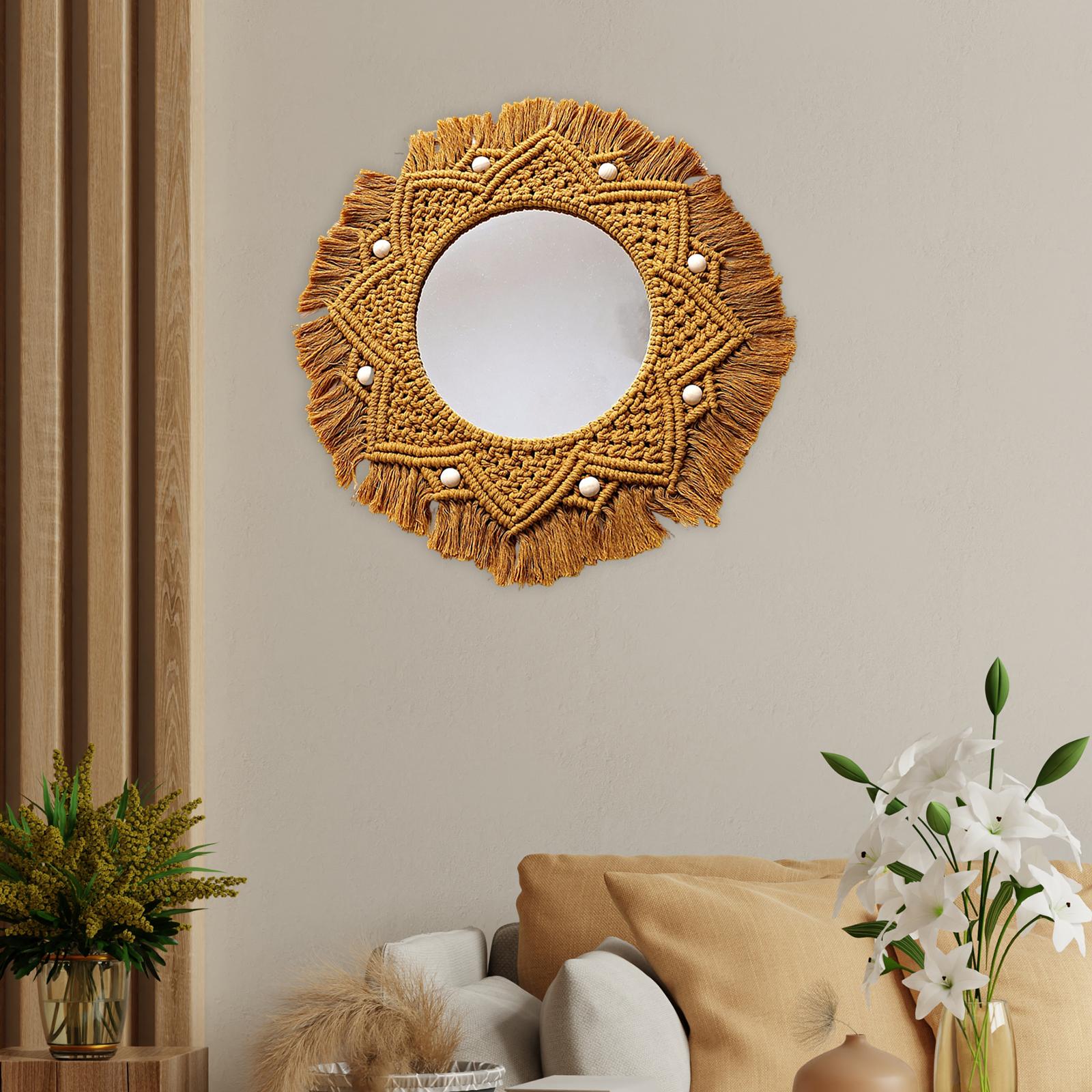 Macrame Fringe Hanging Mirror Rope for Apartment Bedroom Living Room