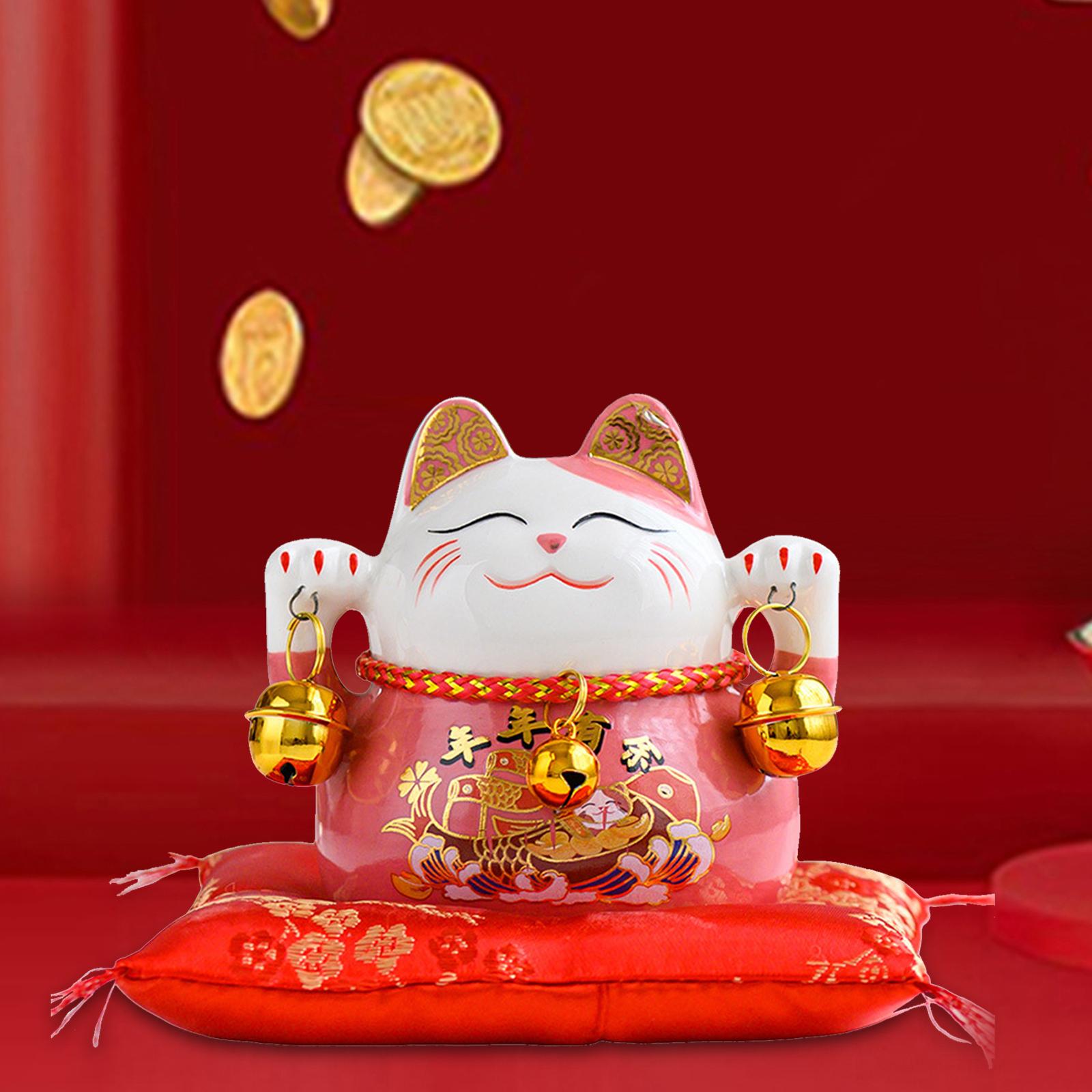 Chinese Style Lucky Cat Money Bank Saving Box for Office Home Decorations Pink