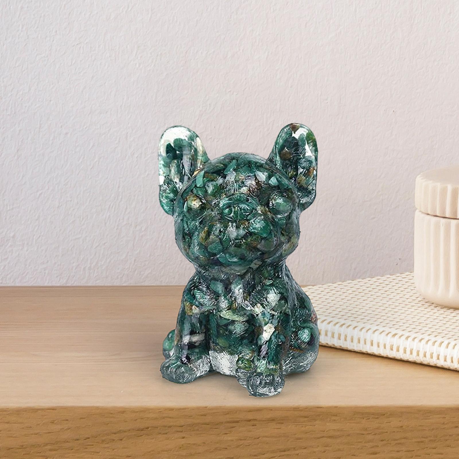 French Bulldog Figurine Ornament Small for Bedroom Desktop Collectible Dark Green